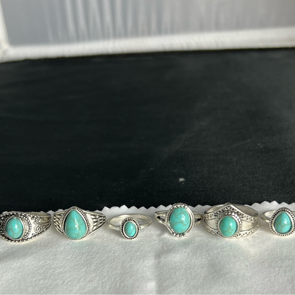 6 turquoise sliver rings